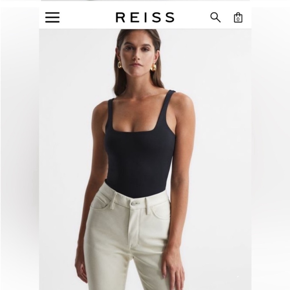 Reiss Laurie Square Neck Bodysuit In Black